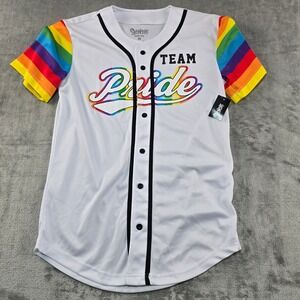 Spencer's Baseball Jersey Adult Small White Rainbow Team Pride Button Up Shirt